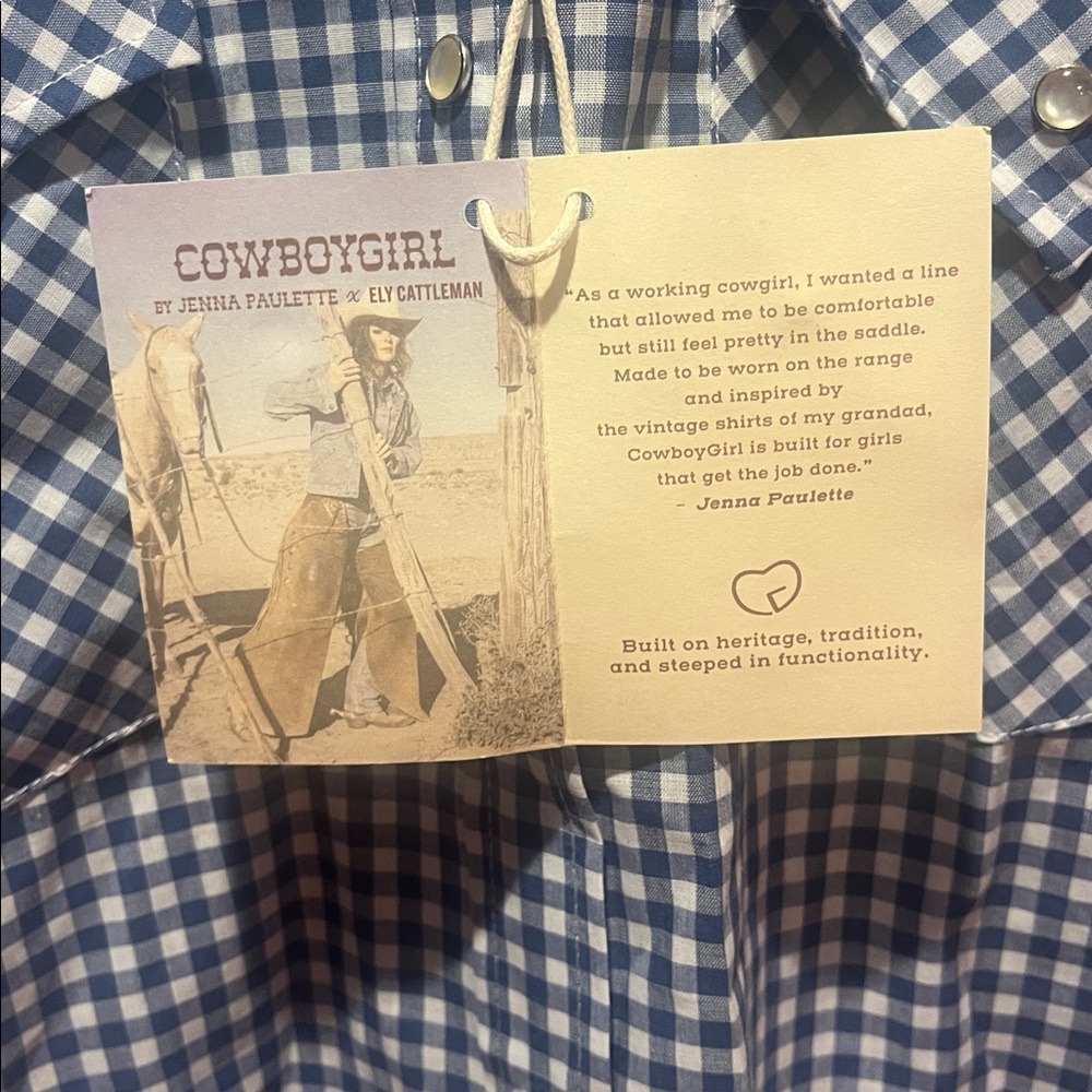 Ely cattleman western  Navy  White Checkered Button Down Shirt ladies Small NWT - Picture 4 of 5